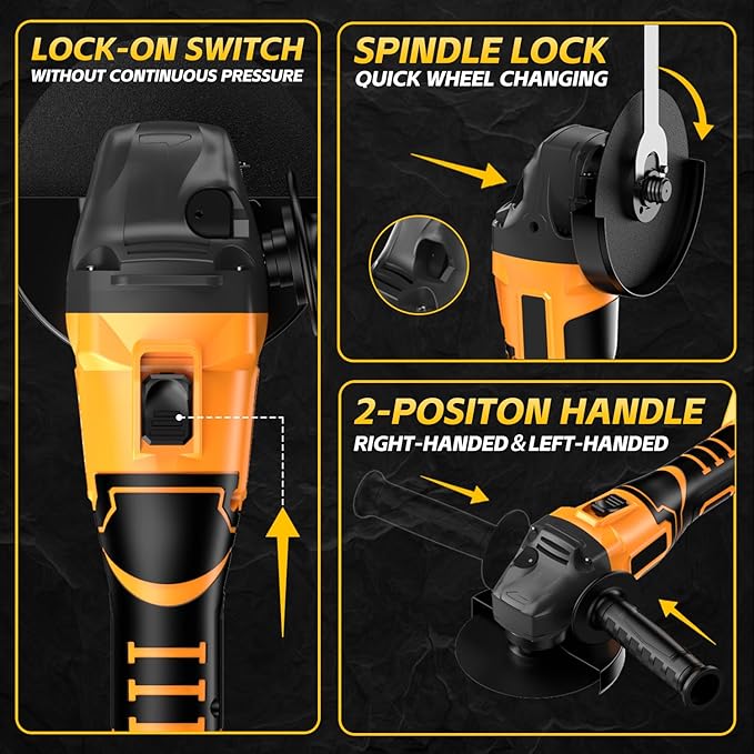 Cordless Angle Grinder for Dewalt 20V Battery, 3 Speed Adjustable Brushless Grinder with Up to 8500 RPM, 5/8''-11 Spindle Portable Grinder for 4-1/2'' Wheels for Cutting, Grinding(NO Battery)