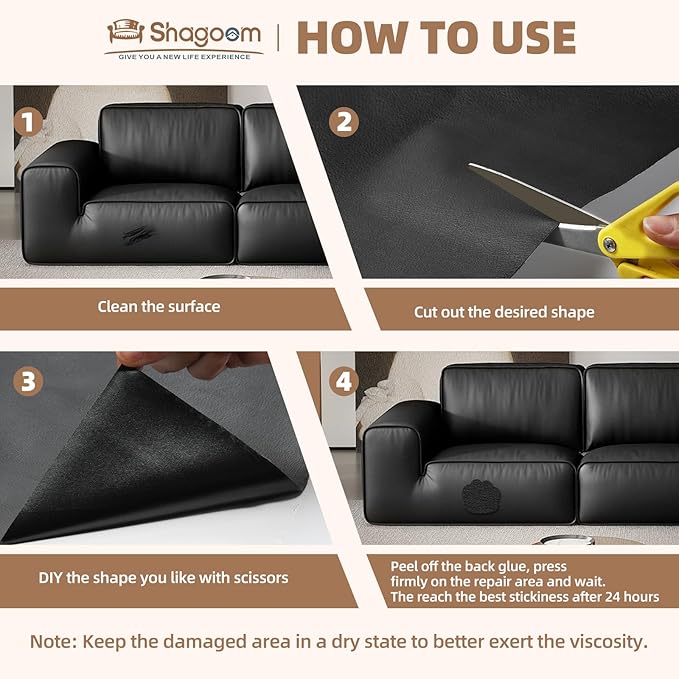 Shagoom Leather Repair Patch, 35X79 Inch Repair Patch Self Adhesive Waterproof, DIY Large Vinyl Patches for Couches, Furniture, Kitchen Cabinets, Wall （Black, 35X79 Inch）