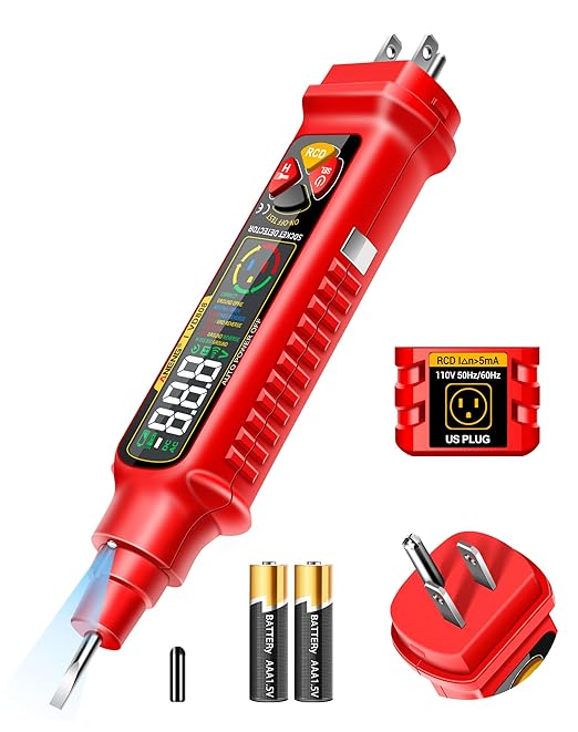 Non Contact Voltage Tester Outlet Receptacle Detector Dual Range AC 2-440V,50Hz-60Hz Live/Neutral Wire Tester with LCD Display,Breakpoint Finder,Light Fuse Checker,Circuit Polarity Wall Plug Tool(Red)