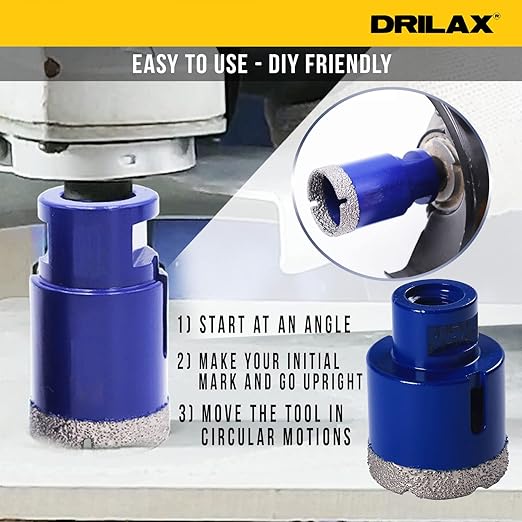 Drilax Pro Series 1-3/4 Inch Diamond Hole Saw for Angle Grinders | 1-3/8" Depth | 5/8"-11 Thread | Ideal for Drain Pipes, Vents, HVAC & Dry Drilling | Long Life
