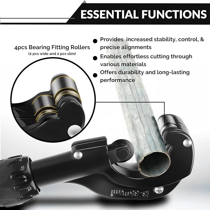 Flexzion Tube Cutter, Heavy Duty Tubing Pipe Cutter, 1/8 to 1-3/8 inch Cutting Diameter w/Reamer, Ideal for Cutting Copper, Aluminum, Brass, Steel, Plastic and More