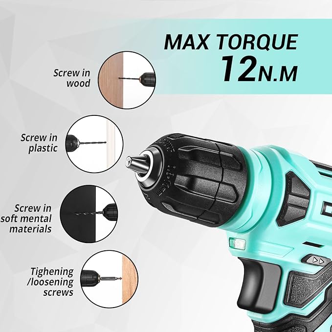 DEKOPRO 8V Cordless Drill Set: 126 Piece Tool Kit with Drill, Home Tool Set for Women, Turquoise