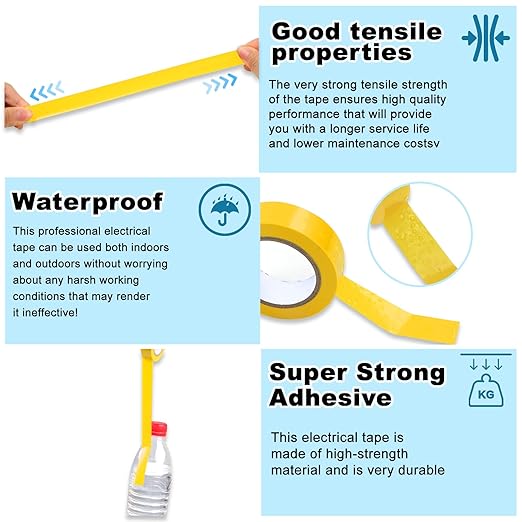 Romeda 9 Pack Electrical Tapes, Electrical Tape Water, Sun, and Oil Resistant, Electrical Tape is Suitable for Most Domestic, Commercial, and Industrial environments - Yellow