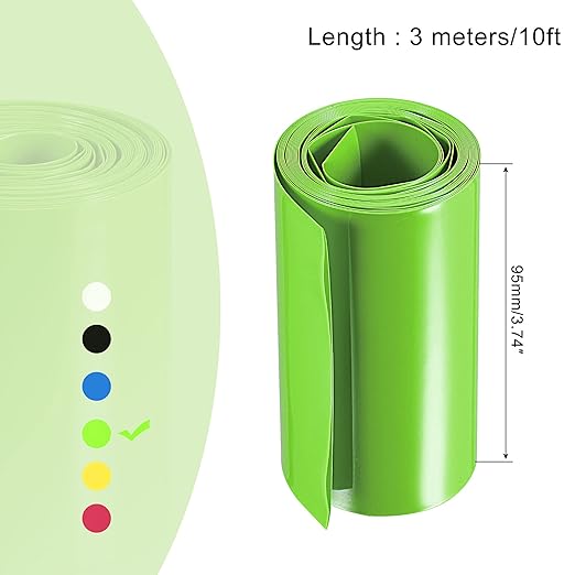 MECCANIXITY Battery Wrap PVC Heat Shrink Tubing 60mm Dia 95mm Flat 10 Feet(3meters) Light Green Good Insulation for Battery Pack
