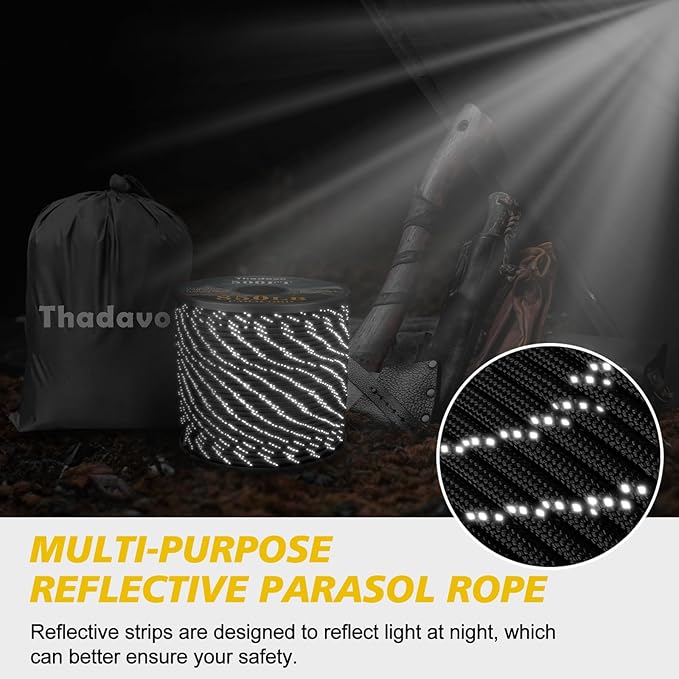 Reflective Paracord Rope 850Ib, 50/100/200/500/1000ft 4MM 11 Strand para Cords Lanyard Utility Parachute Cord for Tent Camping Hiking Tactical Clothesline Survival DIY Projects, Black 500FT