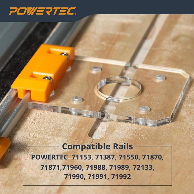POWERTEC 72019 Router Guide Rail Adapter for DeWalt DWP611 and DCW600B Fixed Base Trim Routers - Compatible with Powertec, Makita, Festool, Milwaukee, Kreg ACS, WEN, Triton, Ridgid Guide Rails