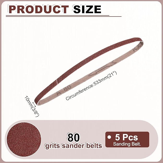 HARFINGTON 3/8 x 21 Inch Sanding Belts, 5 Pcs 80 Grits Aluminum Oxide Abrasive Belt Sander File Belt for Woodworking, Metal Polishing, Knife Sharpener