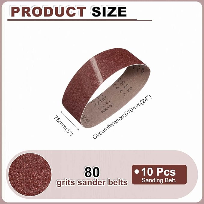 HARFINGTON 3 x 24 Inch Sanding Belts, 18 Pcs 80 Grits Aluminum Oxide Abrasive Belt Sander File Belt for Woodworking, Metal Polishing, Knife Sharpener