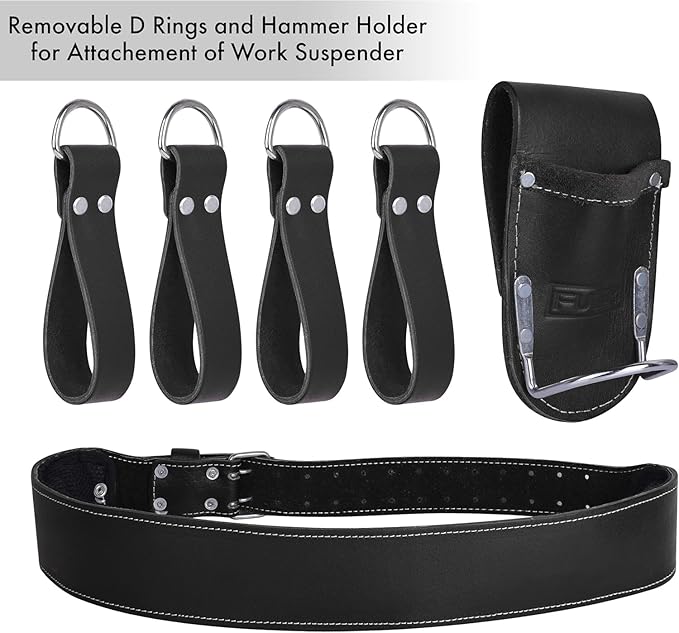 Heavy Duty 19 Pocket Leather Tool Belt Suspender Multipurpose Pockets Work Organizer Pouch Framing Fat Lip Tool Holder for Carpenter, Construction, Handyman, and Electrician Tool Belt Set