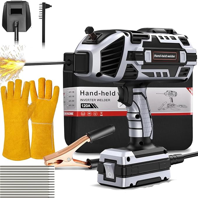 Portable Welding Machine Handheld Welder: IGBT Inverter Hand Held ARC Welder Gun with 6 Variable Current Adjustment - Welder Machine 110v Electric Welding Equipment for 3/32"-1/8" Wire Rods (Grey)
