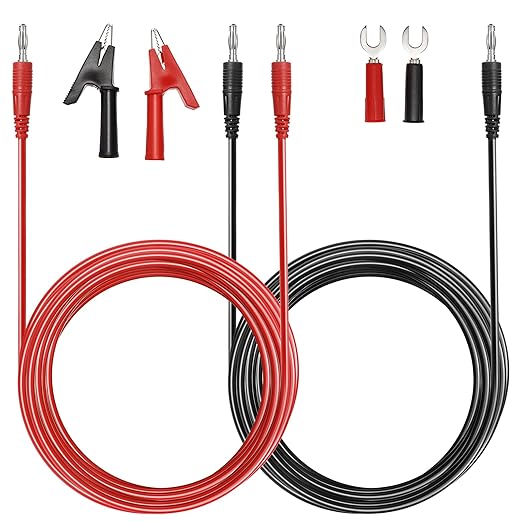 Sumnacon 4 in 1 Banana Plug Alligator Clip Pure Copper Fork Test Lead, 9.8 Ft Multimeter Flexible Test Lead Wire Cable with Protective Jack Copper Clamps for Electrical Testing 1000V/15A