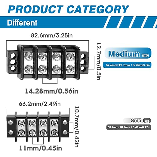 GLOSO Marine Terminal Blocks TBD Double Row Stainless 10-22 AWG Cu, 30A/600V- 1 Pack, 10 Poles