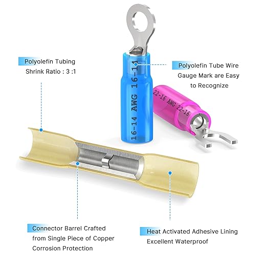 Kuject 260PCS Heat Shrink Wire Connectors, Multipurpose Electrical Wire Connectors Kit, Waterproof Solder Seal Terminal Connectors, Insulated Spade Crimp Ring Butt Splice Connectors for Marine Truck