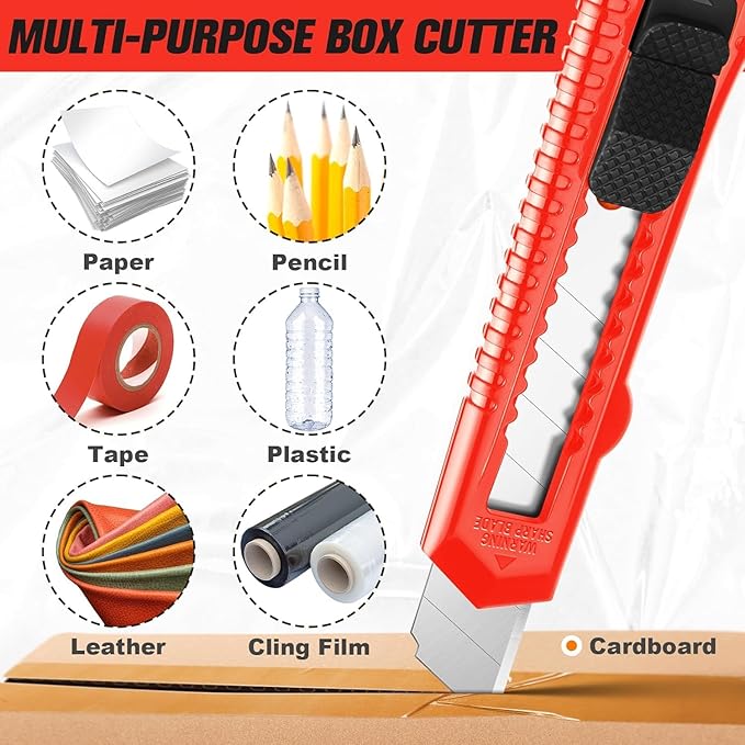 20 Pack Utility Knife, Box Cutter Retractable, Box Knife for Cartons, Cardboard, and Boxes, Box Opener with 10 Pieces 18mm Snap-off Blade, Razor Knife for Office and Home Use, Box Cutters