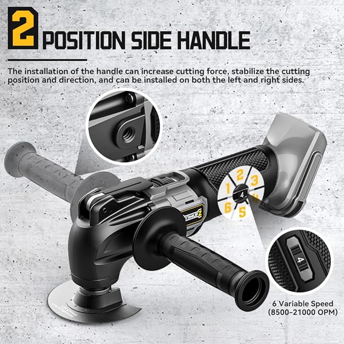 Cordless Oscillating Tool for Dewalt 20V Battery, 6 Variable Speed Brushless-Motor Tool, Oscillating Multi Tool Kit for Cutting Wood Drywall Nails Remove Grout & Sanding(Battery Not Included)