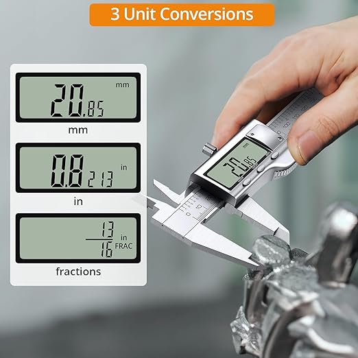 Neoteck 8 inch Digital Caliper Vernier Caliper Stainless Steel LCD Display Digital Caliper Measuring Tool with Fraction/Inch/MM Conversion Used for Inside and Outside Diameter,Depth,Step Measurement