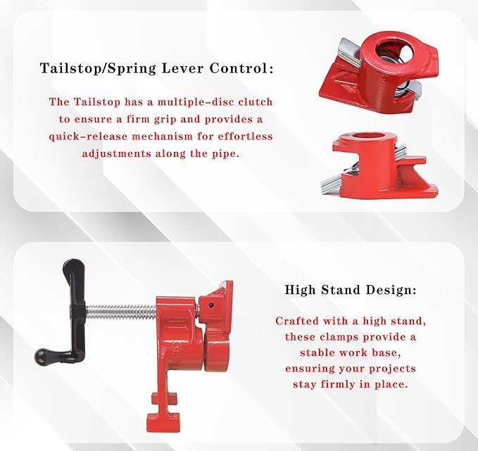 HimaPro 2-Pack 3/4 Inch H-Style Professional Pipe Clamp Set - Designed For Woodworking, Carpentry, Home Improvement, and DIY Jobs