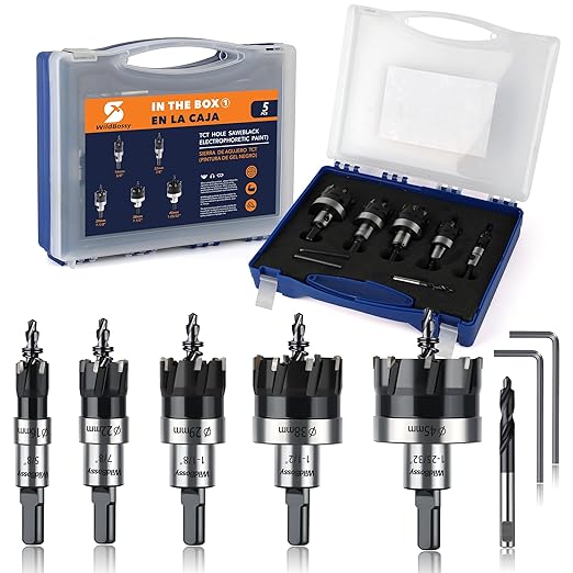 Carbide Hole Saw Kit for Metal TCT Hole Saw Drill Bit Set Hole Cutter Kit for Stainless Steel 5PCS(5/8" to 1-25/32")