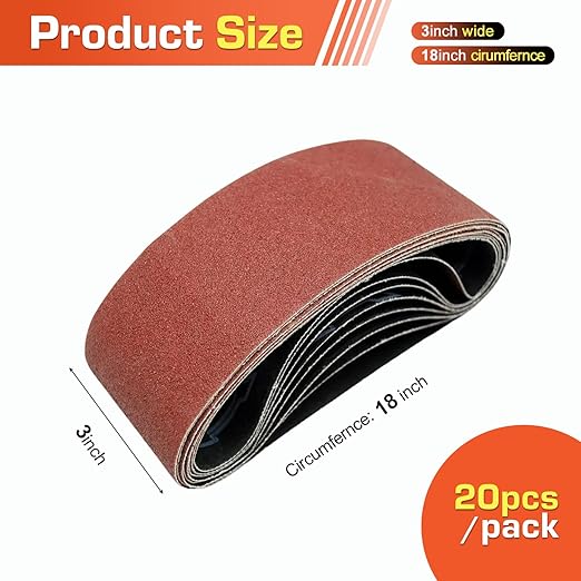 KonaFlex Sanding Belts 20 Pack 3x18 Inch Belt Sander Paper Aluminum Oxide with 60/80/120/150/240 Grits for Woodworking, Paint Sanding, Metalworking, Rust Removal