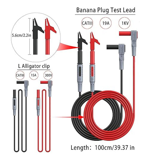 24 Pcs Multimeter Test Leads Set with Alligator Clips, Insulation Piercing Test Clip and Test Probes 1000V 10A CAT III for Fluke, KAIWEETS, INNOVA Multimeter, Voltmeter, Clamp Meter