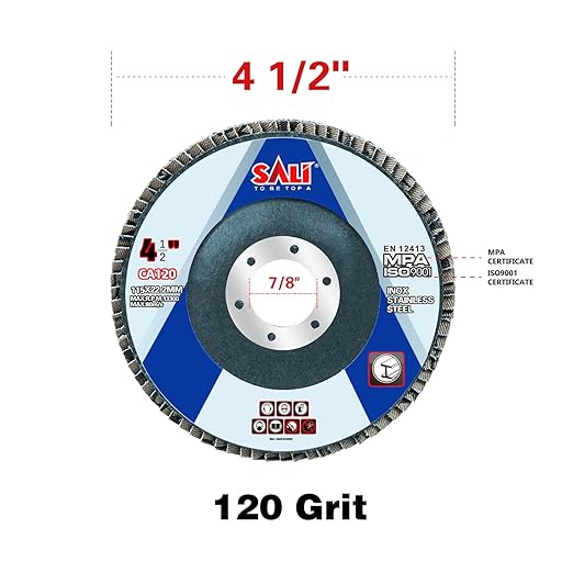 Sali 100 Pack Flap Disc 120 Grit 4.5" x 7/8-Inch Sanding Disc Bevel Type #29 Premium and Industrial Grade Angle Grinder Grinding Wheel High Performance Edge Grinding
