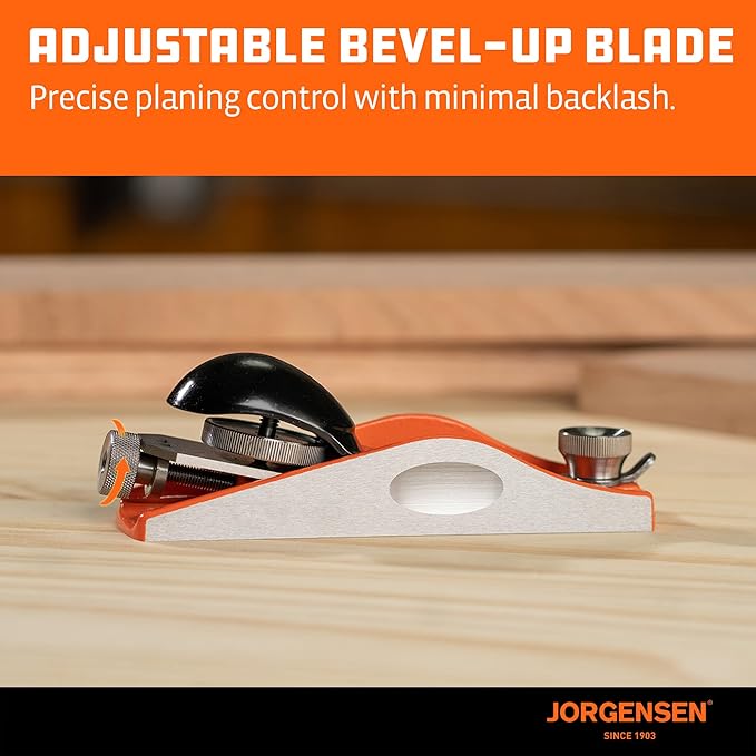JORGENSEN NO.60-1/2 6-1/4" Wood Planer, Mini Hand Planer for Woodworking, Low Angle Block Plane, Small Hand Plane for Trimming, Wood Planing, Craft - Professional Ductile Iron Body, Adjustable Mouth