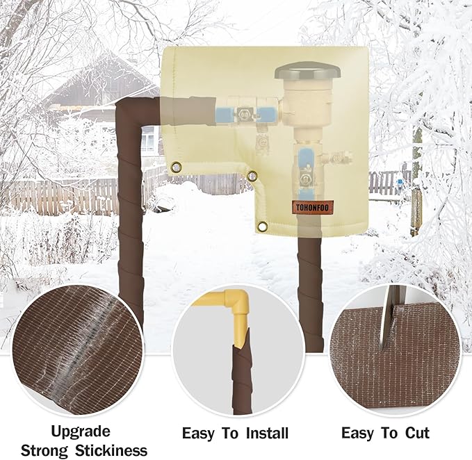 Pipe Insulation Tape, Outdoor Water Pipe Insulation Wrap, Foam Insulation Tape for Outdoor Pipes Winter Freeze Protection, Heat Tape for Water Pipes, Copper Pipes, PVC, AC Line, 4in x 15ft, Brown