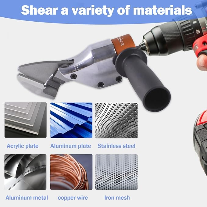 Professional Sheet Metal Cutter Drill Attachment, Heavy Duty Metal Shear Attachment with 360° Pivoting Handle, Power Tool Accessory for Curved & Straight Cutting on Steel, Aluminum & Iron- O