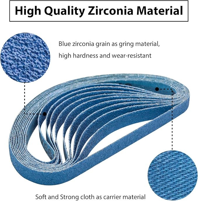 30 Pcs 1/2x18 Zirconia Sanding Belts, 1/2 x 18 Inch Zirconia Sanding Belts 60 Grit for Belt Sander, 1/2 x 18 Sanding Belts for Metal (1/2x18in, 60 Grit)