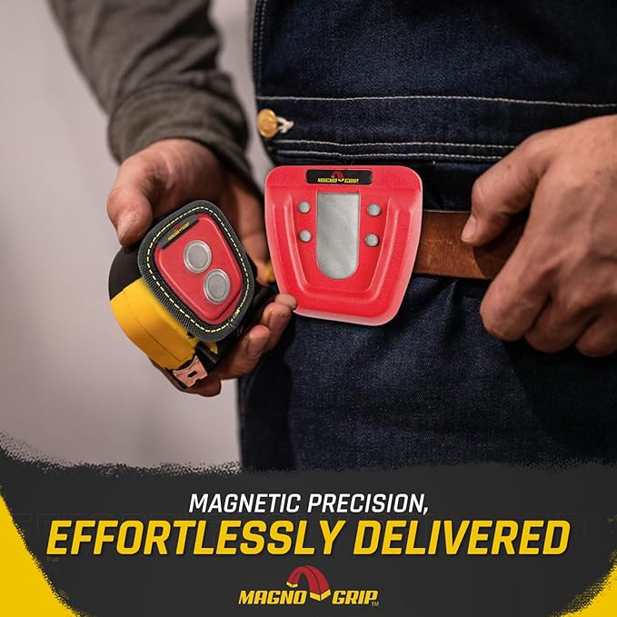 MagnoGrip 002-290 Quick Snap Magnetic Tape Measure Holder - Heavy-Duty, Durable, Hands-Free Magnetic Holder for Construction, Carpentry, & Tool Belts - Ideal for Professionals & DIY Enthusiasts, Red