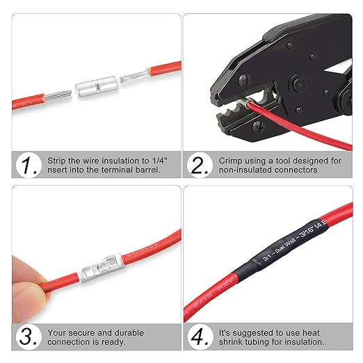 Kuject 200PCS Non Insulated Butt Connectors Kit, Uninsulated Wiring Crimps Terminals for AWG 22-16, 16-14, 12-10, 8, 6, Tinned Pure Copper Wire Butt Splice Connectors for Electrical DIY