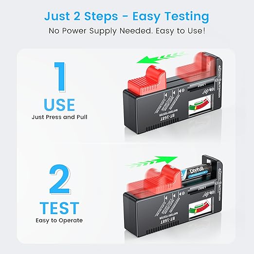 Dlyfull Battery Tester, Universal Battery Testers Small Battery Checker for AAA AA C D 9V 1.5V Button Cell Household Batteries (Magnetic Version)