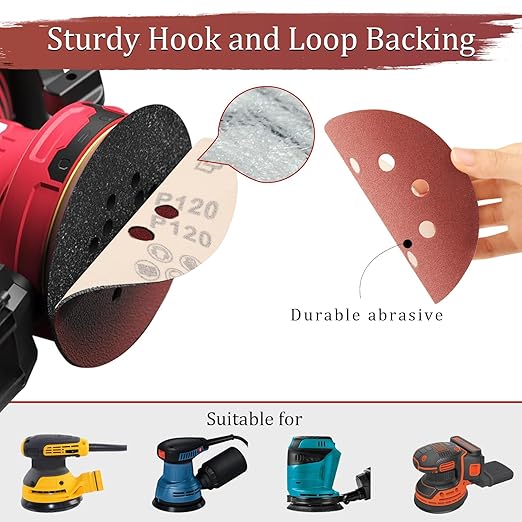100 PCS 240 Grit 5 Inch Sanding Discs, Hook and Loop Sandpaper for Random Orbital Sander