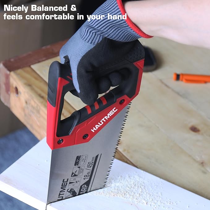 HAUTMEC 18-Inch X-Sharp Pro Hand Saw, Long Wood Saw with 7 TPI Triple Ground Teeth, Thick Blade & Ergonomic Handle, Universal Handsaw for Wood, PVC, Plastic & Trimming – HT0151