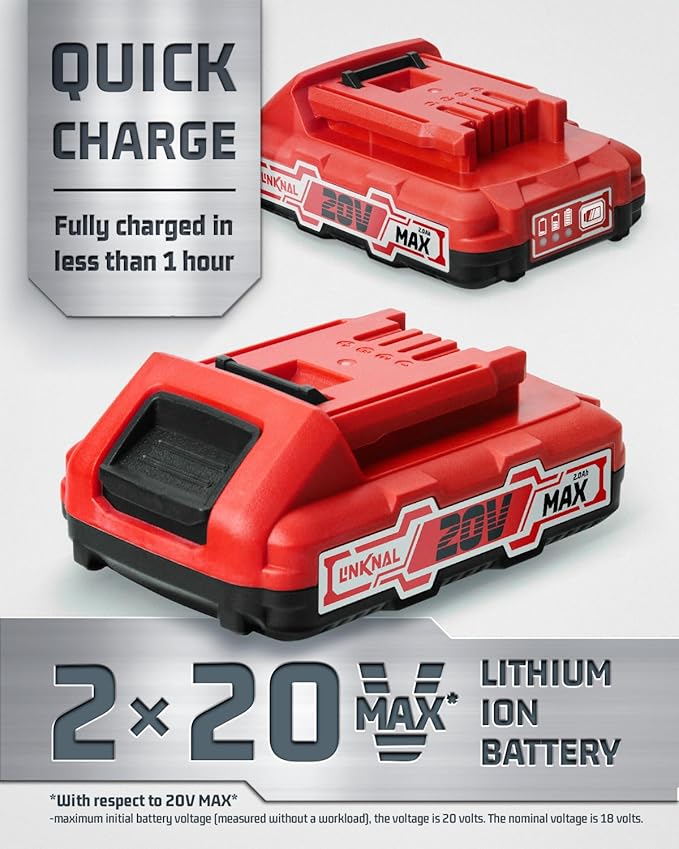 Electric Nail Gun, LINKNAL Cordless Brad Nailer Battery Powered,18 Gauge, 2×20V MAX Li-ion Batteries, Charger and 1000 Nails Included (L820-BN)