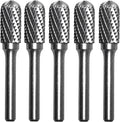 Carbide Burr Set 1/4" Shank SC-5 Die Grinder Bits Tungsten Double Cut Burr Bits (1/2" Cutter Dia X 1" Cutter Length) for Die Grinder Kits Metal Grinding Drilling Polishing (5pcs)