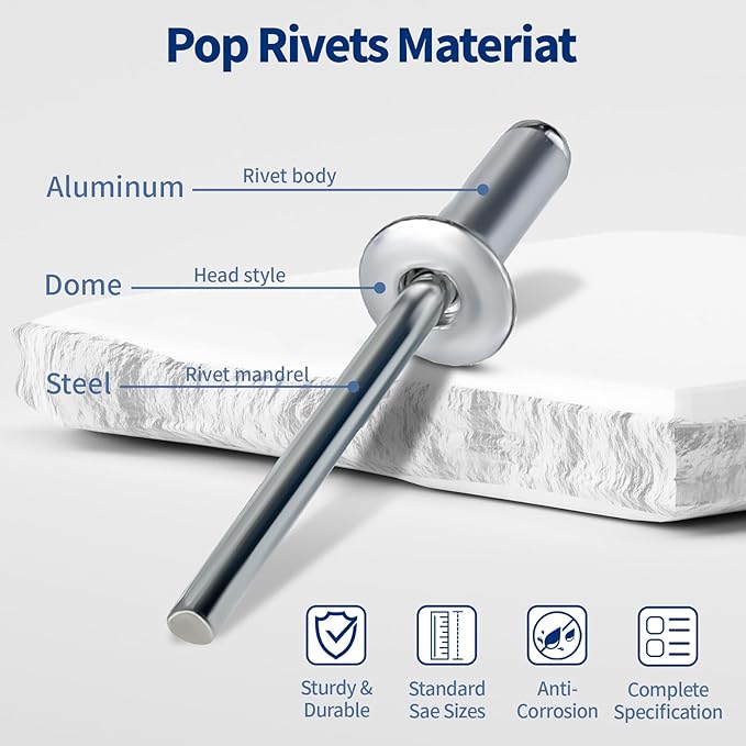 560 Pcs 14 Sizes Pop Rivets Assortment Kit, Aluminum Rivets, 3/32" 1/8" 5/32" 3/16" 1/4" Blind Rivets for Metal, Dome Head rivet kit(Silver)