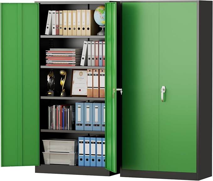 Pataku Metal Storage Cabinet, 71" Garage Cabinet with Doors and Shelves Lockable Steel Multifunctional Cabinets, File Cabinets for Home, Office, Warehouse(Dark Green)