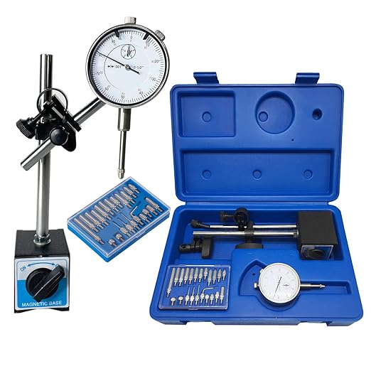 TR TOOLROCK Professional 0-1.0" Dial Indicator with Magnetic Base Holder & Point Precision Inspection Set Tester Gage Gauge Fine Adjustable Long Arm 0.001" Precision