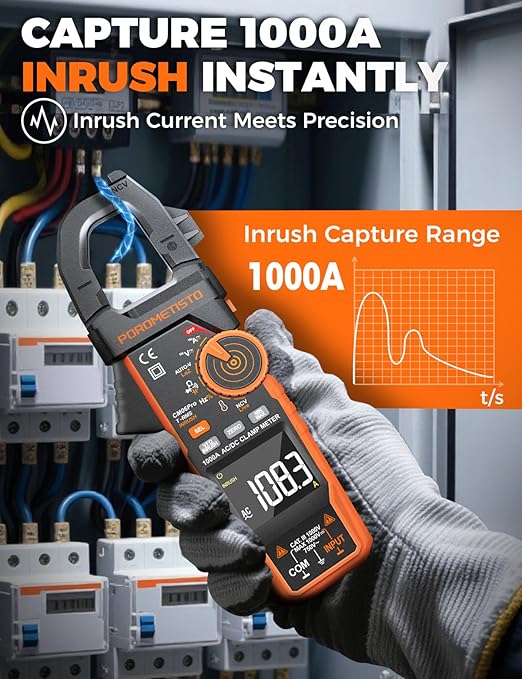 Digital Inrush Clamp Meter, CM06Pro Clamp Multimeter, T-RMS 6000 Counts 1000A Amp Voltage Tester with VFD, LOZ, Measures NCV, AC/DC Voltage Current, Continuity Capacitance Resistance