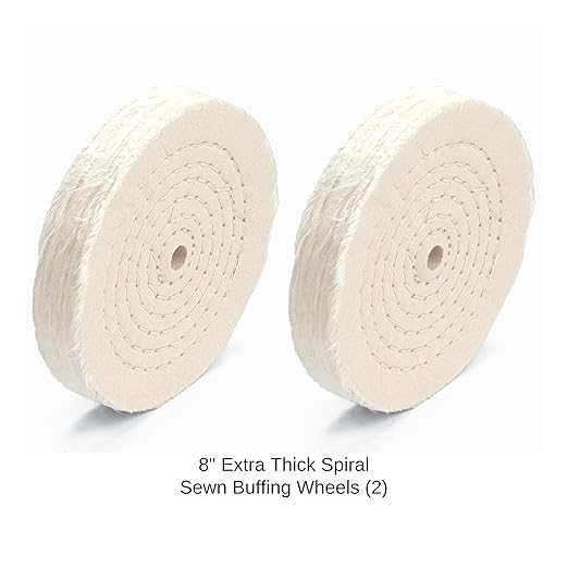 ENKAY - 8" Extra Thick Spiral Sewn Buffing Wheels (2 Pack) for Polishing Metal and More, for Use with Polishing Compounds, Buffing Machines & Bench Grinders (80 Ply Each)