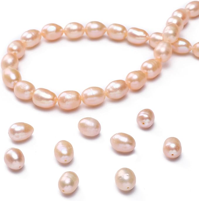 Natural Pearl Beads Rice 8-9mm Pink Freshwater Cultured Loose Gemstone Beads for DIY Jewelry Making 13.8''/Strand HQ