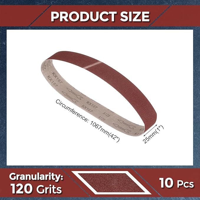 10 Pcs Sanding Belts 1 x 42 Inch 120 Grit Aluminum Oxide Abrasive Sandpaper for Belt Sander Metal Grinding Wood Working Weld Rust Removal