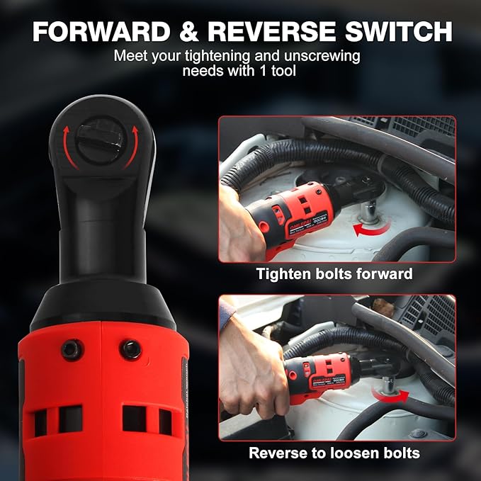 Electric Ratchet Wrench Set, 3/8" 21V Power Ratchet Tools, Cordless Ratchet Wrench, Included 6 Sockets and Charger, Variable Speed & LED Light