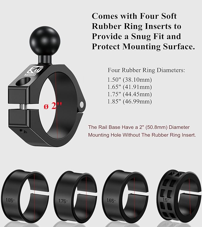BRCOVAN 1'' Ball Large Bar Clamp Mount, Fit 1.5'' / 1.65'' / 1.75'' / 1.85'' / 2'' Round Rails & ATV UTV Roll Cages, Fit for RAM Mounts B Size 1 Inch Ball Double Socket Arm, Aluminum Alloy