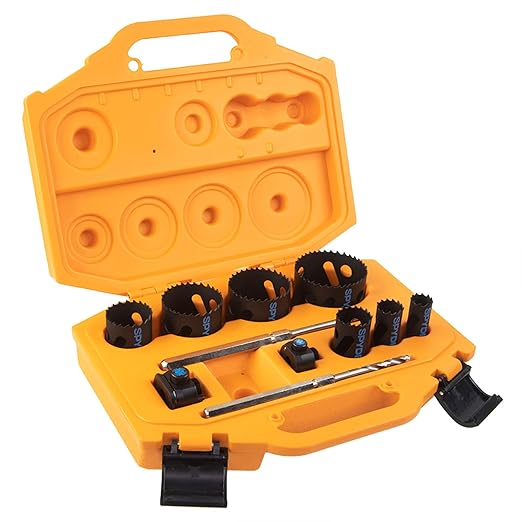 Spyder 11-Piece Bi-Metal Hole Saw Kit, 7 Hole Saws, Hex8 and Hex10 HSS Pilot Bits, and Hex8 and Hex10 Arbors, Rapid Core Eject Arbor System