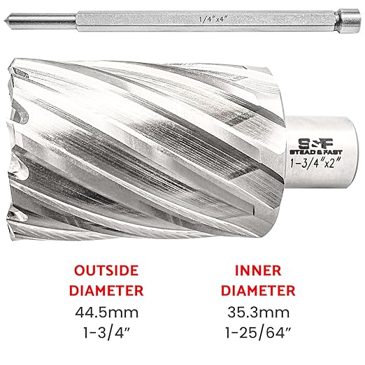 S&F STEAD & FAST Mag Drill Bits 1-3/4" Diameter 2" Cutting Depth, 1Pc, Annular Cutter with Pilot Pin for Magnetic Drill Press