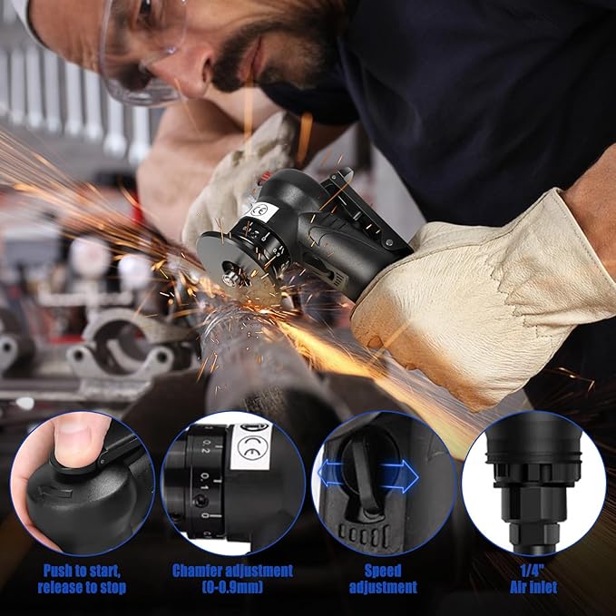 Pneumatic Chamfering Tool, Mini Chamfering Deburring Tool For Metal Beveling Machine Pneumatic Edge Beveler for Metal Trimming, Arc Corner Deburring Linear Beveling Trimming (Black)