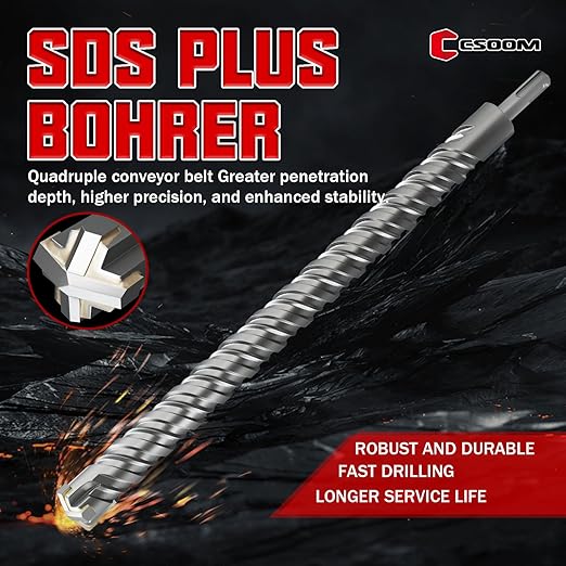 CSOOM SDS Plus Rotary Hammer Drill Bit 1"x18.11", Professional Concrete Drill Bit for Concrete, Brick, Stone and Cement Walls