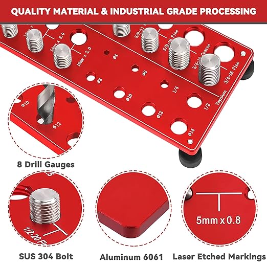 42 Thread Checker - Nut and Bolt Size Gauge With 19 Standard & 15 Metric Identifiers, 8 Drill Bit Gauge From #6 to 3/4"